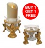 BR24031X - Brass Angel Stand Crackle Glass Container